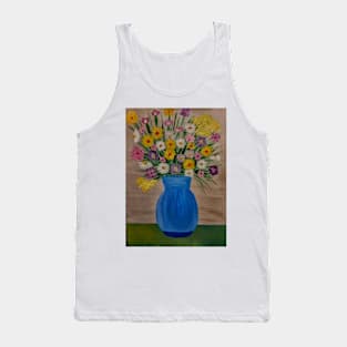 A still life painting of mixed flowers in a blue vase Tank Top